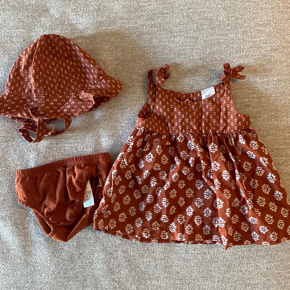 Worn Once Sienna Newborn Baby Dress with Hat & Bloomers